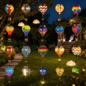 Waterproof Flame Light Solar Hot-air Balloon Hanging Lantern Solar Garden Decoration with Flickering Flame Hanging Outdoor