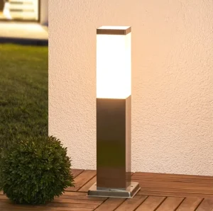 Waterproof IP54 Stainless Steel Square Shape LED PC Shade E27 Bollard Modern Landscape Outdoor Lawn Path Lights 360 Beam Angle