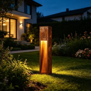 Weather Resistant Steel Rust Colored Lawn Light H 40 60 80CM Villa Garden LED Path Light