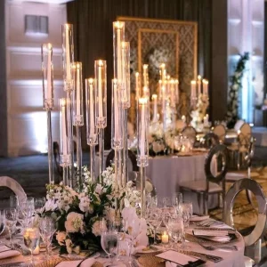 Wedding Candelabra Centerpieces Decoration Tall Pillar Acrylic Crystal Candelabra Centerpiece for Wedding Table Candle